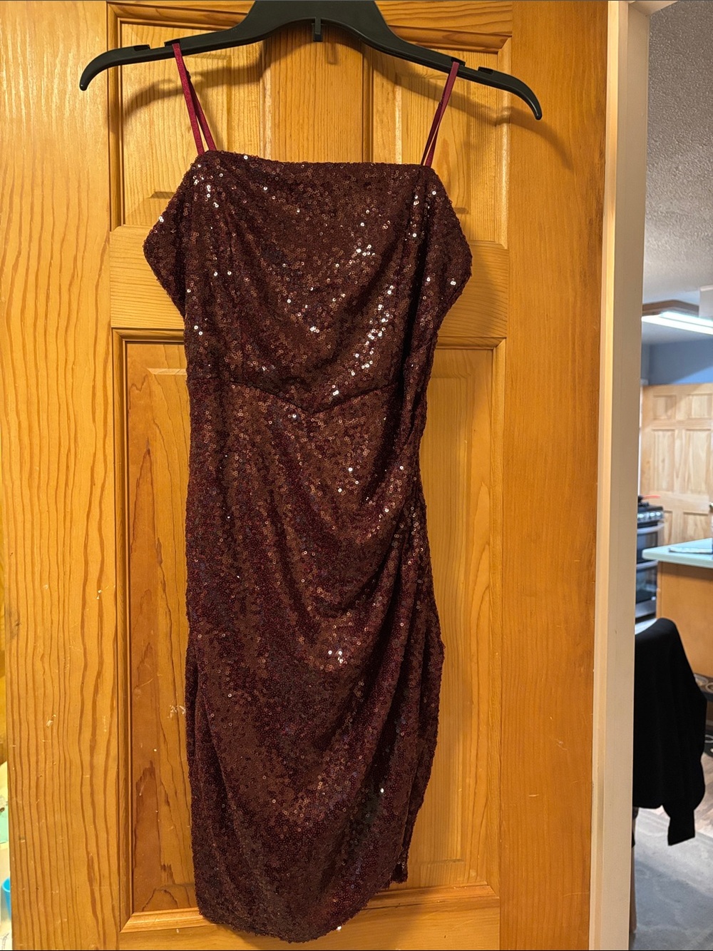 Emerald Sundae Burgundy Sparkly Mini Dress - Size S